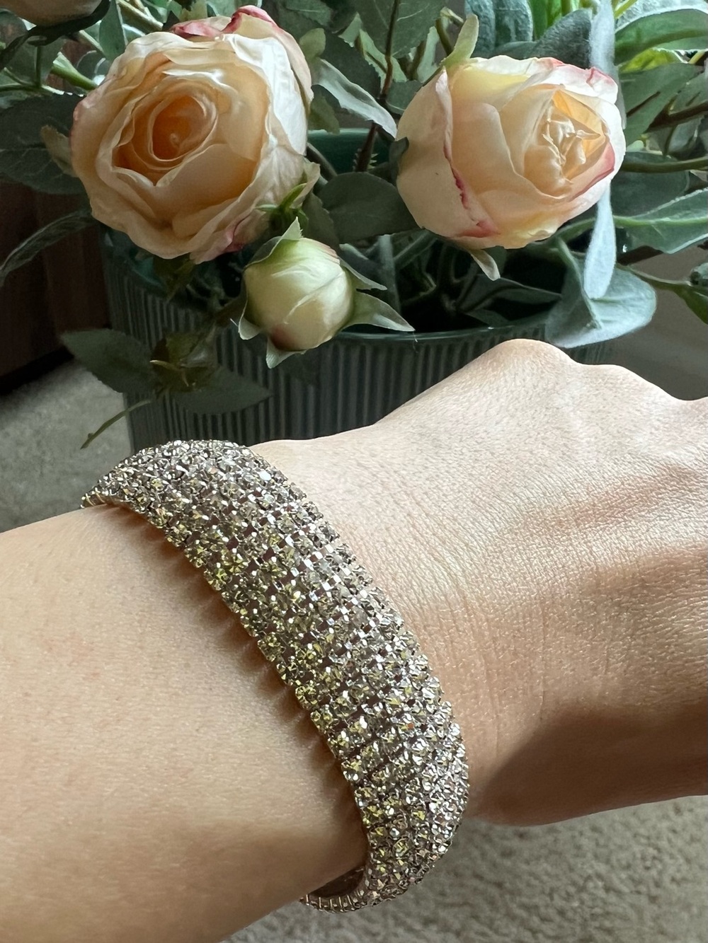Silver Rhinestone Bracelet with Matching Earrings Set